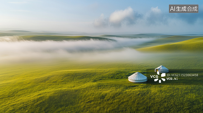 【AI数字艺术】草原上的蒙古包帐篷图片素材