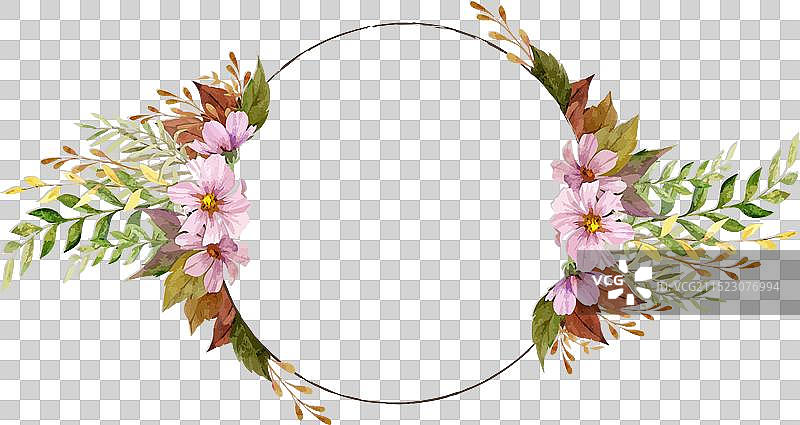 手绘水彩秋季花卉边框图片素材