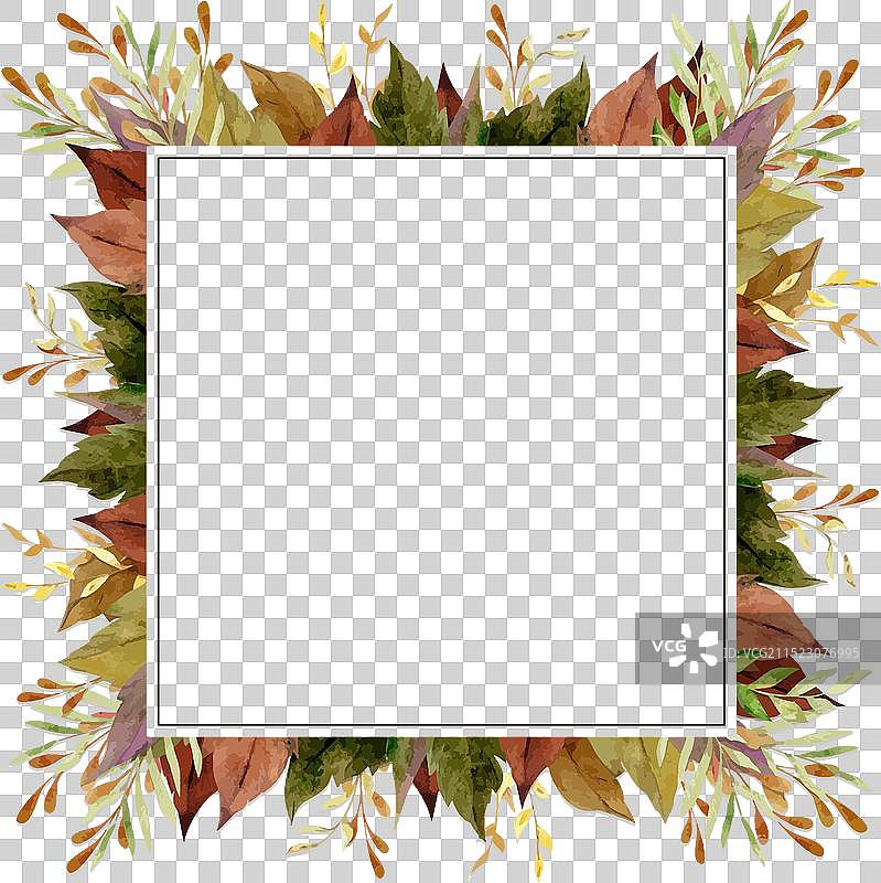 手绘水彩秋季花卉边框图片素材