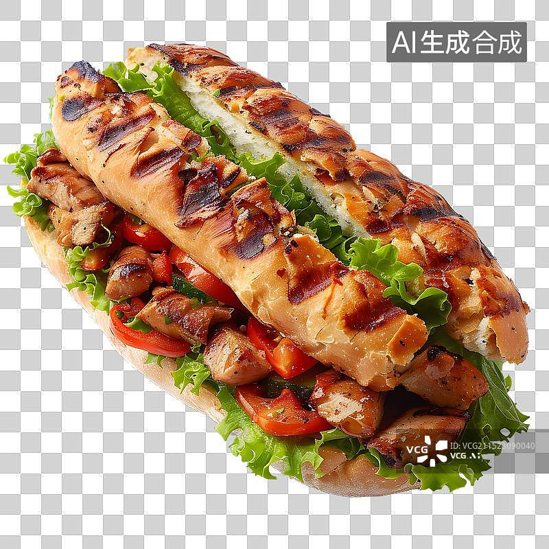 【AI数字艺术】免抠|美味健康的三明治，里面有鸡肉、西红图片素材
