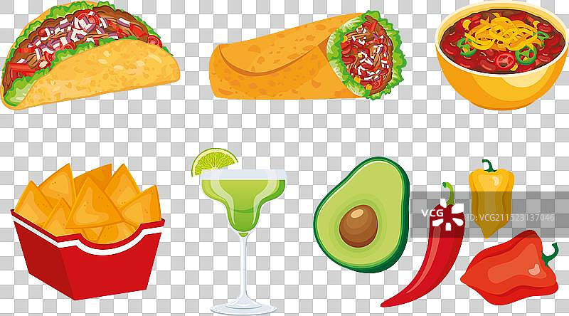 白色背景上的墨西哥美食图标图片素材