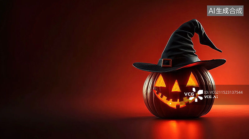 【AI数字艺术】万圣节戴着巫婆帽子的南瓜图片素材