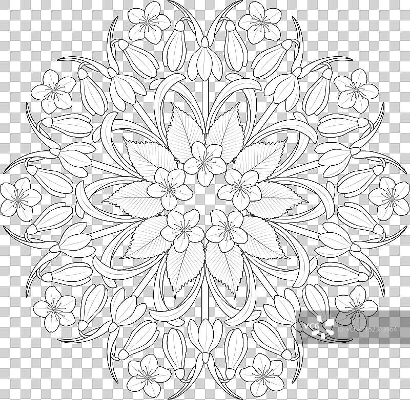 黑白圆形春季花卉曼陀罗图片素材