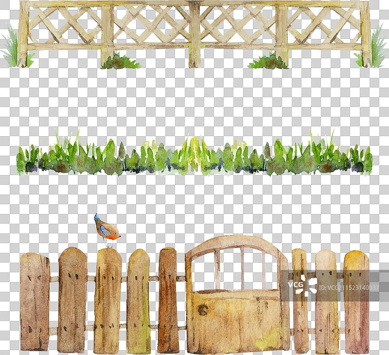 水彩手绘乡村木栅栏图片素材