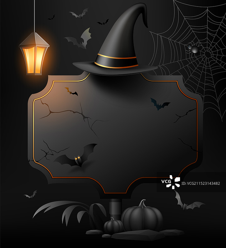 带帽子海报设计的万圣节快乐黑色标志图片素材