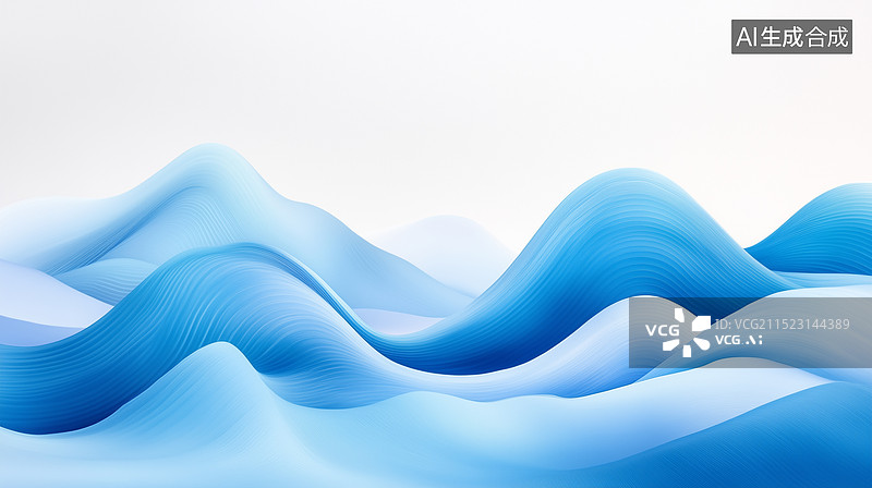 【AI数字艺术】蓝色手绘波浪线条山脉背景图片素材