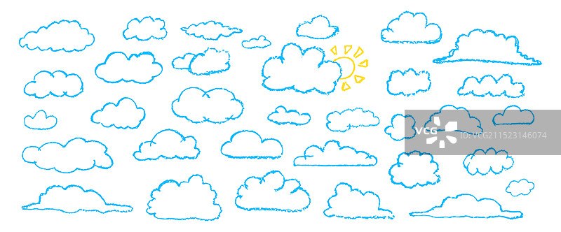 蜡笔手绘云朵合集图片素材