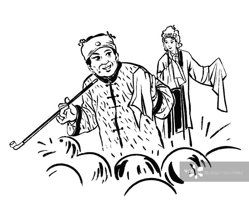 黑白插图插画 唱戏 京剧 舞台 艺术 龙套 配角 国粹 老旦大戏 表演 观看 观众图片素材
