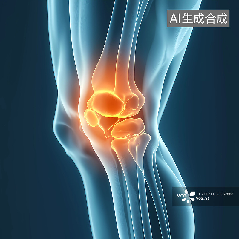 【AI数字艺术】蓝色人类腿部膝盖的 3D 医学插图图片素材