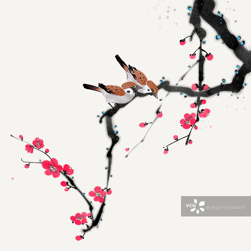 手绘中国画水墨画梅花装饰画图片素材
