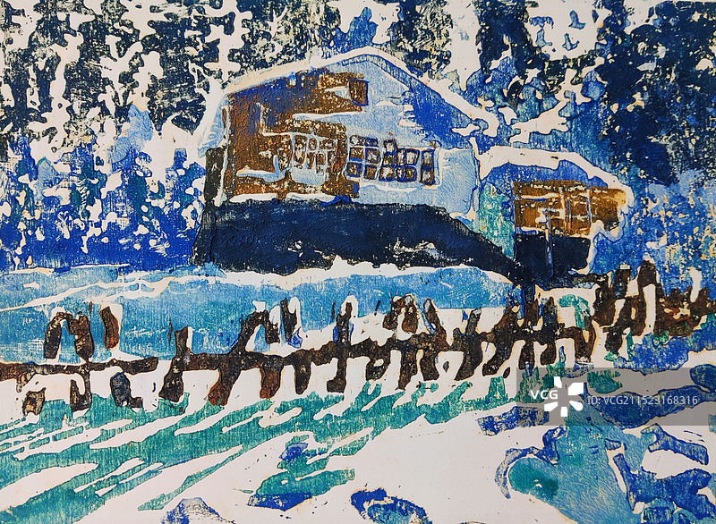 木版《冬》图片素材