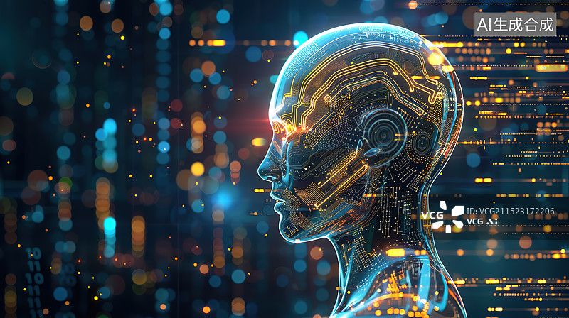 【AI数字艺术】网络空间背景下的人工智能机器人插画图片素材