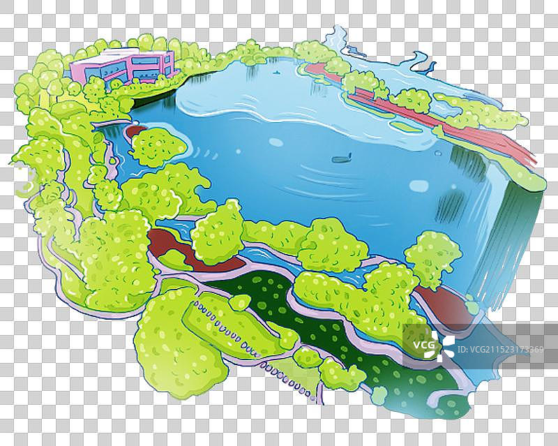 长沙建筑旅游景点名胜手绘雨花区圭塘河图片素材