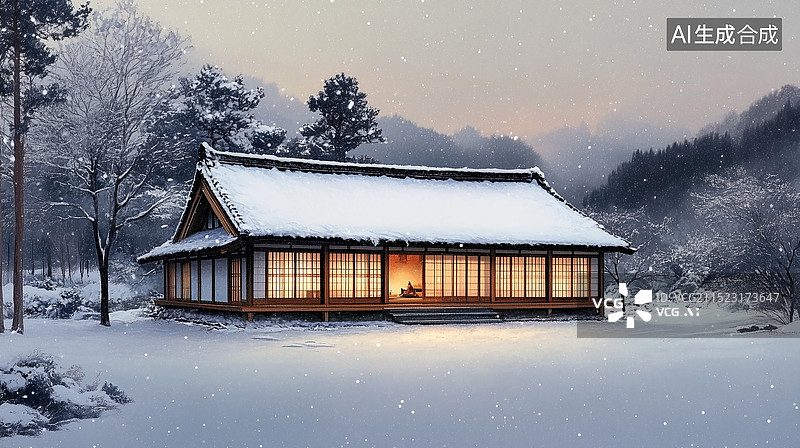 【AI数字艺术】中式建筑雪景图片素材