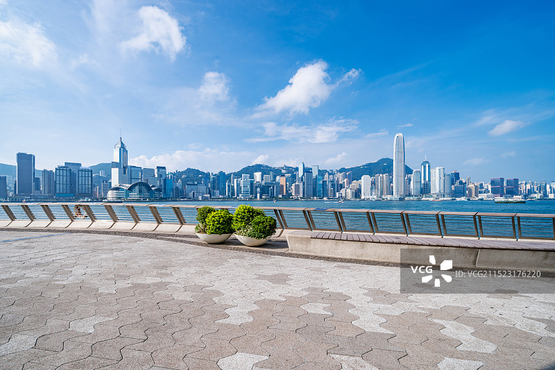 香港九龙尖沙咀星光大道 香港中环城市天际线图片素材