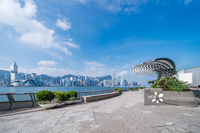 香港九龙尖沙咀星光大道 香港中环城市天际线图片素材