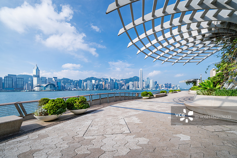 香港九龙尖沙咀星光大道 香港中环城市天际线图片素材