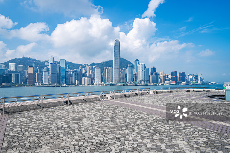 香港九龙尖沙咀星光大道 香港中环城市天际线图片素材