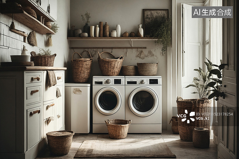 【AI数字艺术】温馨的洗衣房图片素材
