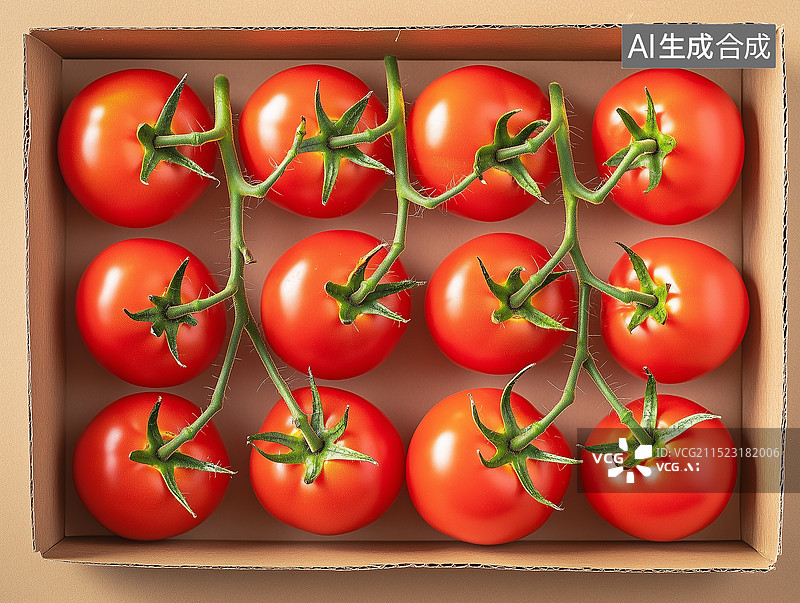 【AI数字艺术】箱子里的西红柿番茄背景图片素材