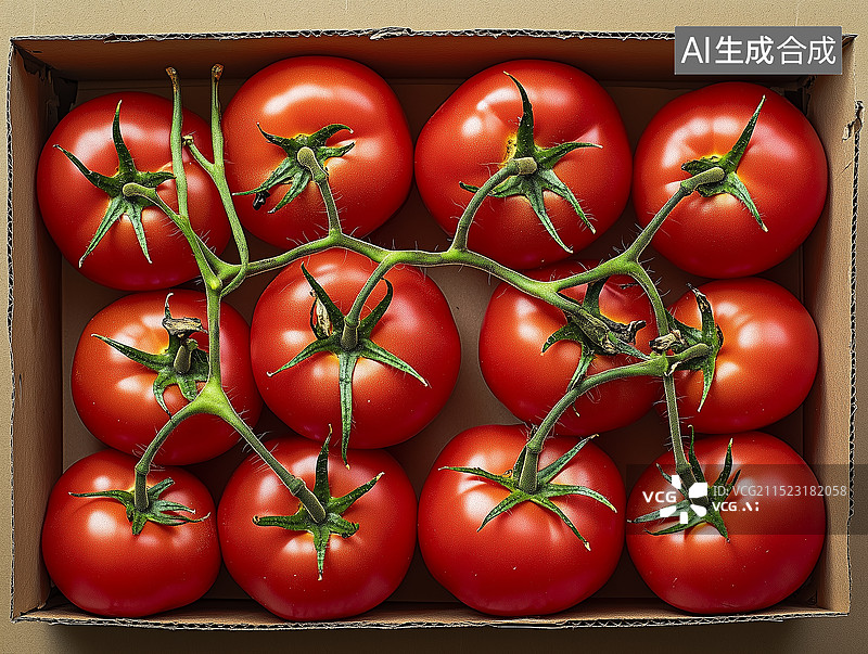 【AI数字艺术】箱子里的西红柿番茄背景图片素材