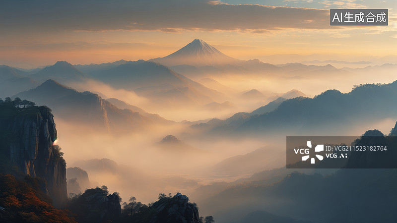 【AI数字艺术】山中云雾缭绕景色图片素材