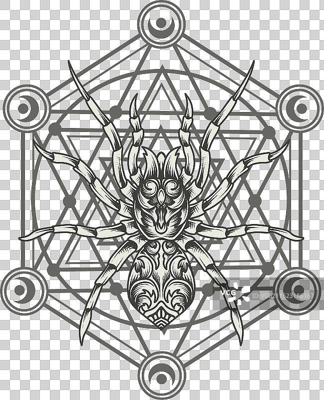 带有神圣几何的蜘蛛装饰风格图片素材