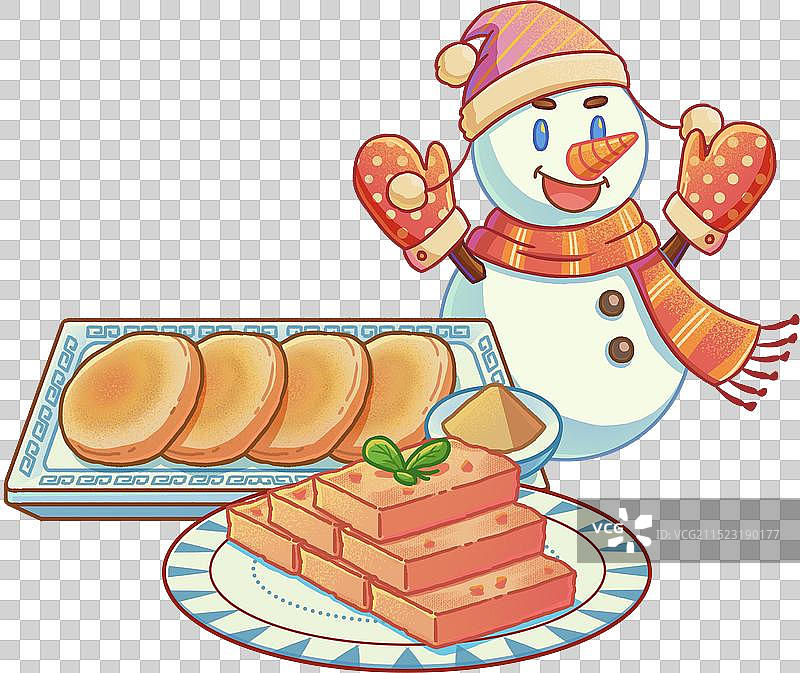 糍粑腊肉萝卜糕传统美食堆雪人图片素材