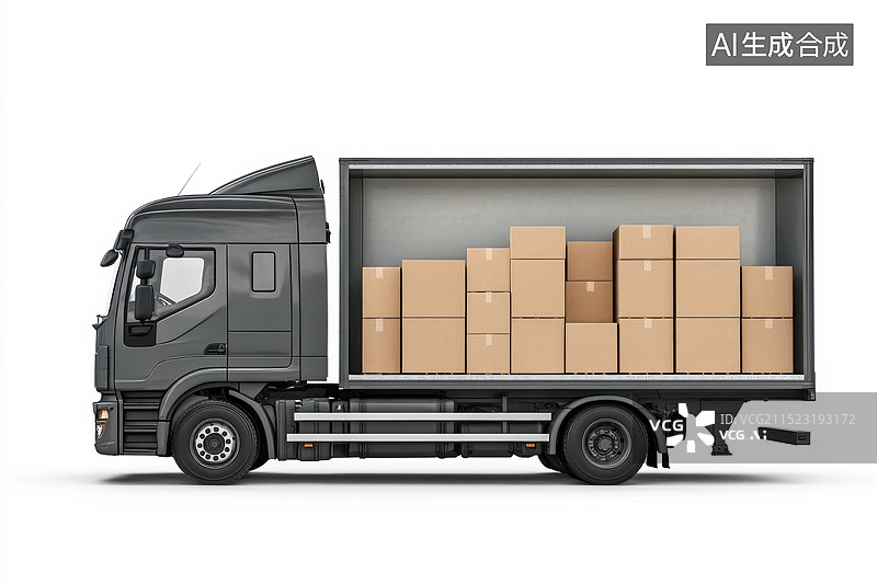 【AI数字艺术】装满纸箱的快递物流货运卡车图片素材