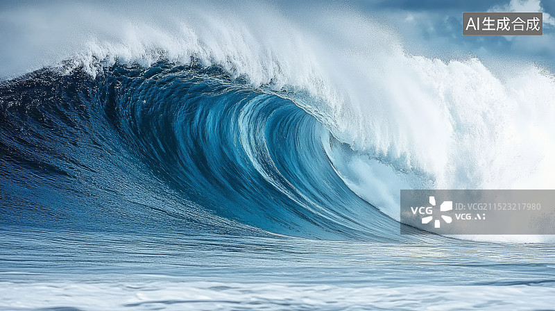 【AI数字艺术】翻滚的蓝色大海海浪背景图片素材