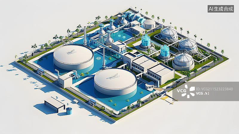 【AI数字艺术】城市工业能源碳中和生态概念等距图风格工业工厂化工概念插画微缩景观图片素材