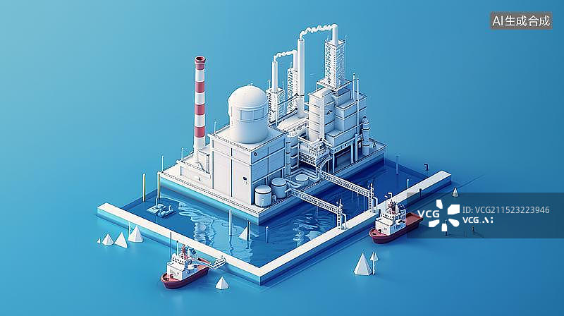 【AI数字艺术】城市工业能源碳中和生态概念等距图风格工业工厂化工概念插画微缩景观图片素材