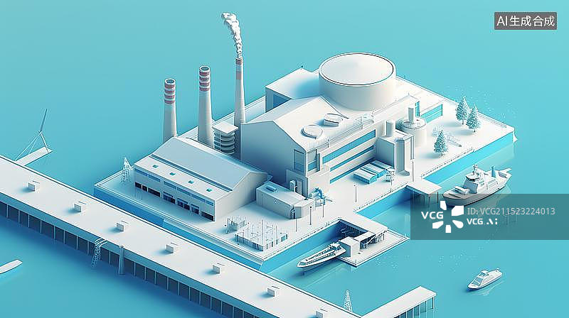 【AI数字艺术】城市工业能源碳中和生态概念等距图风格工业工厂化工概念插画微缩景观图片素材