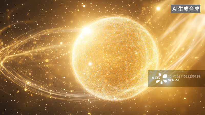 【AI数字艺术】金色发光细胞核科球体技背景图图片素材