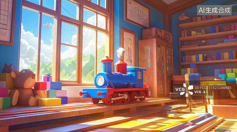 【AI数字艺术】儿童房火车玩具图片素材