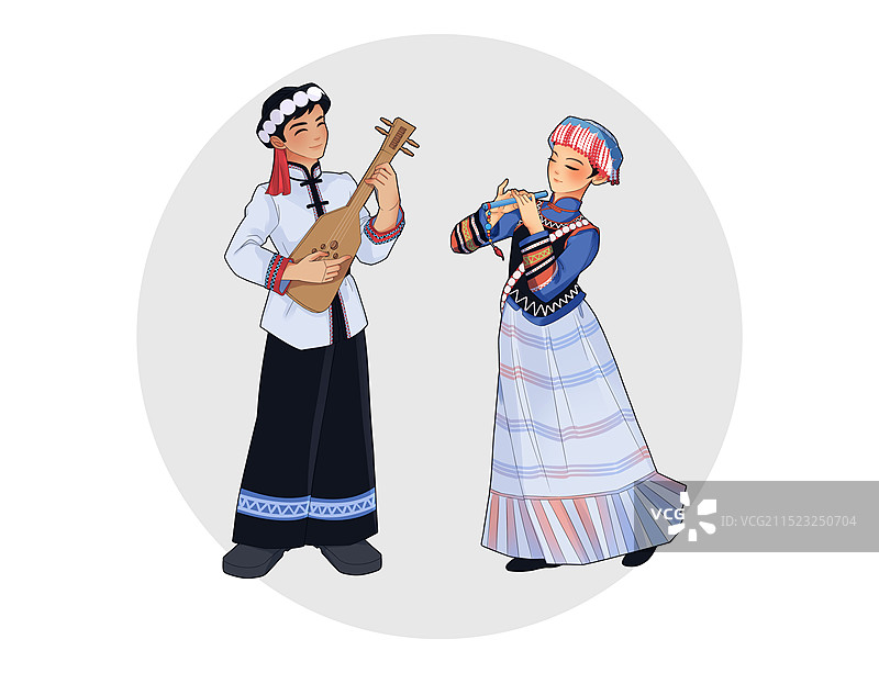 扁平风格五十六个民族傈僳族人物插画图片素材