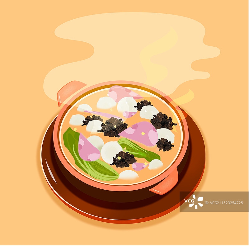 一碗鱼丸火腿腊肉全家福砂锅图片素材