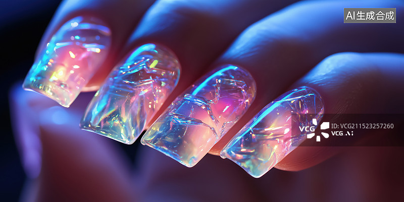 【AI数字艺术】荧光彩色宝石的贴片穿戴甲3D美甲艺术设计图片素材