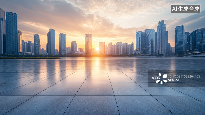 【AI数字艺术】极简金融都市广场空间图片素材