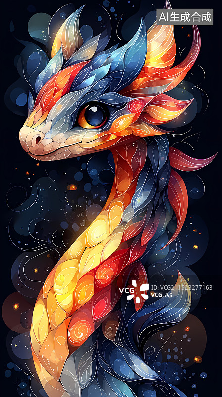 【AI数字艺术】十二生肖蛇年卡通插画图片素材