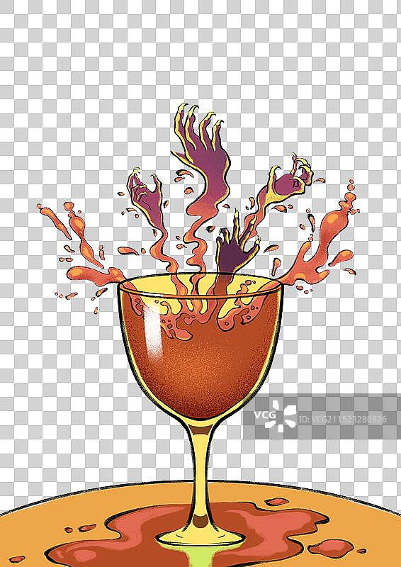 酒杯里伸出魔爪禁止喝酒禁止酒驾饮酒有害健康创意插画元素图片素材