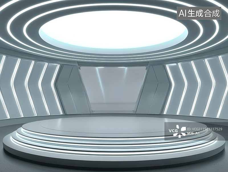 【AI数字艺术】现代极简主义圆形建筑内部图片素材