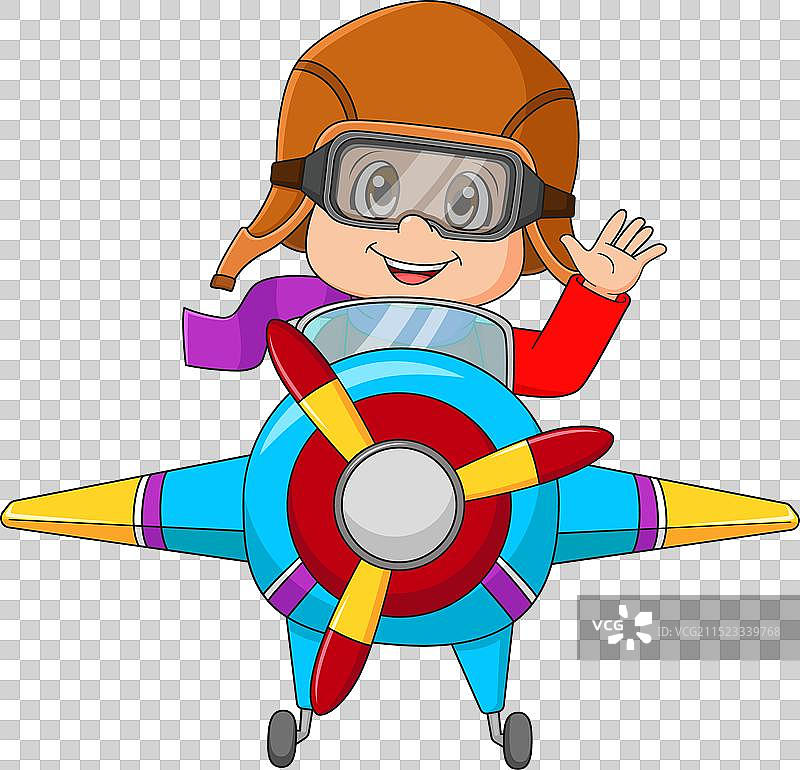 卡通男孩乘坐飞机挥手图片素材