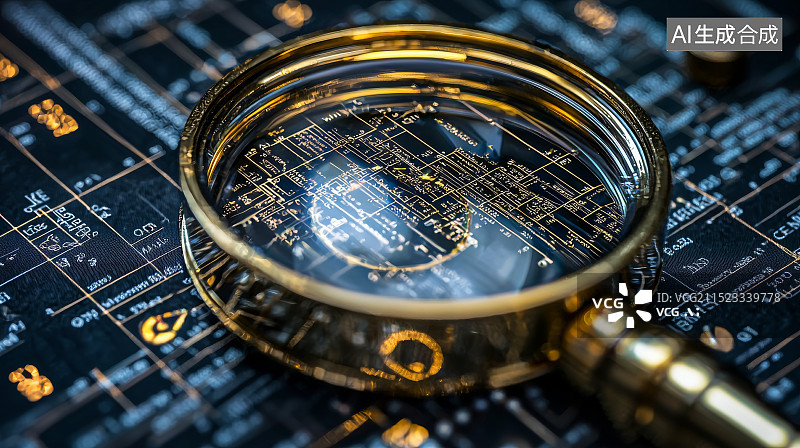 【AI数字艺术】放大镜下的电路板细节图片素材