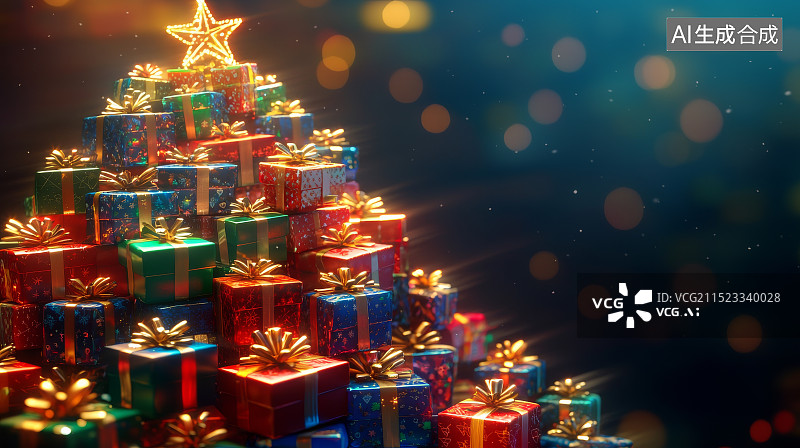 【AI数字艺术】圣诞礼物堆积成树图片素材