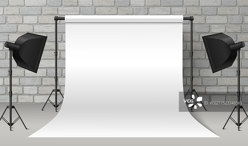 砖墙背景上的摄影工作室设备图片素材