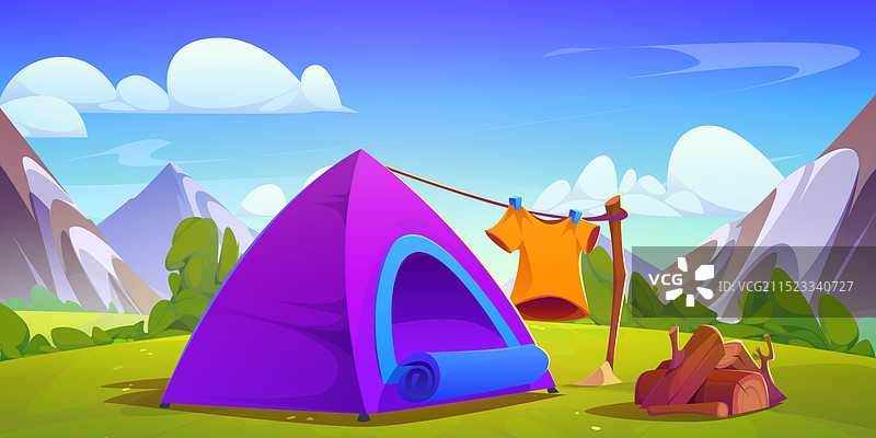 山谷中的露营帐篷图片素材