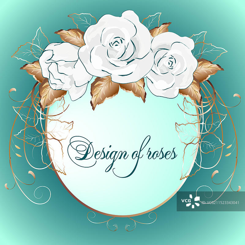 带有金色装饰和玫瑰的明信片图片素材