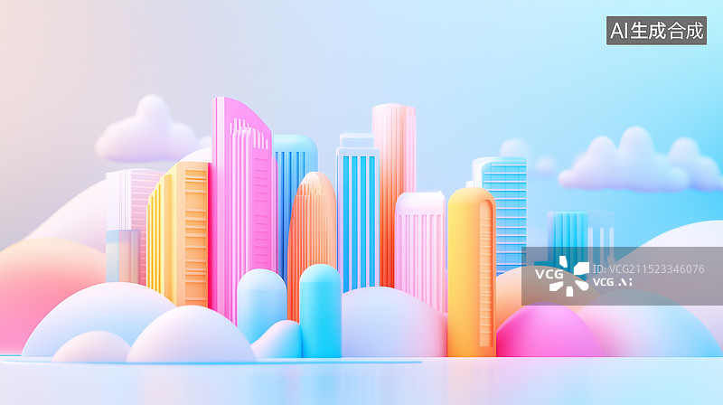 【AI数字艺术】3D立体抽象几何城市建筑图片素材