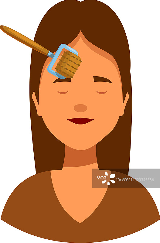 女子使用微针滚轮进行面部护理图片素材